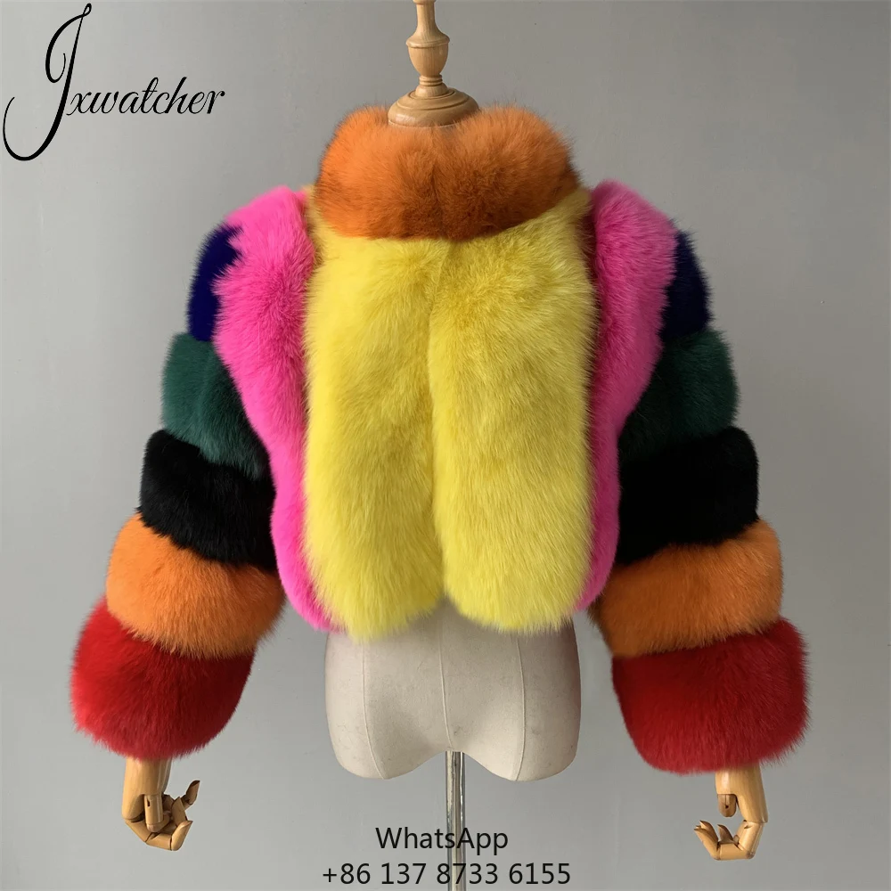 

Wholesale Fluffy Custom Real Fox Fur Jacket Ladies Thick Heavy Warm Multicolor Women Cropped Winter Fur Coat