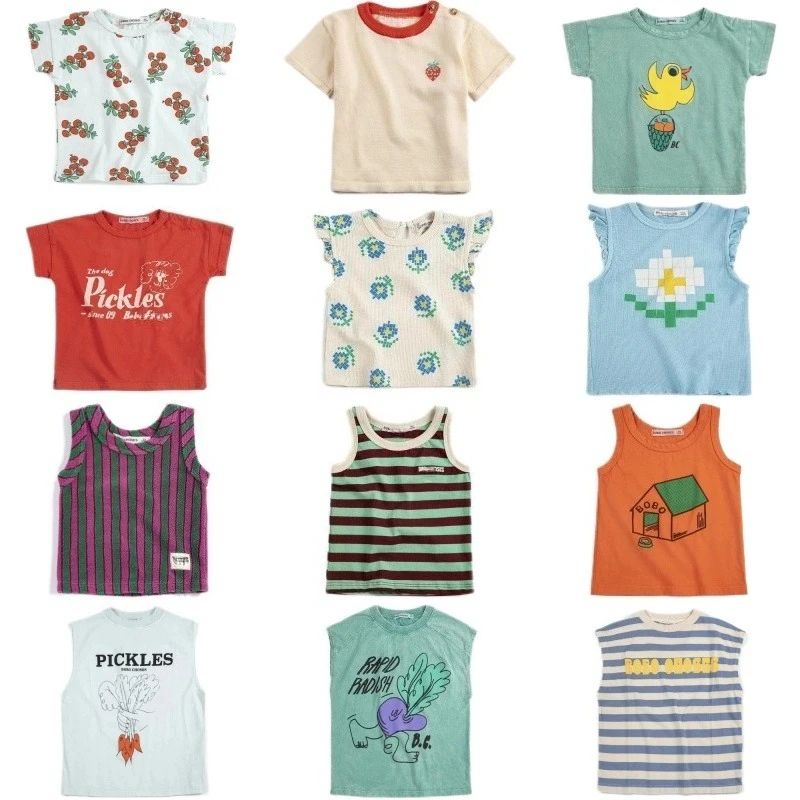 

Весенне-летняя новинка BC26: детская хлопковая футболка без рукавов с принтом для мальчиков и девочек, повседневный топ