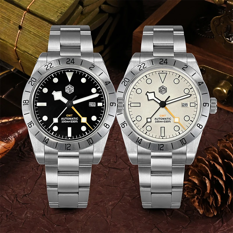 San Martin Men Automatic Watch 39MM GMT Mechanical Wristwatch 100M Waterproof BGW-9 Luminous Sapphire Mirror