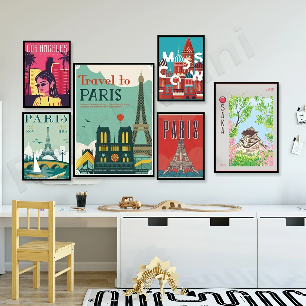 Vintage travel print, Japan, Paris, Romania, Moscow, Tokyo, Amsterdam, Osaka, London aesthetic travel poster canvas print