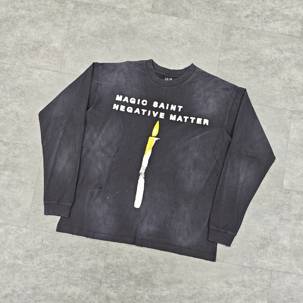 تي شيرت Yao Fashion Saint OF Michael بأكمام طويلة تي شيرت عتيق كبير الحجم مطبوع عليه رسومات فضفاضة ملابس الشارع الشهير تي شيرت فاخر للرجال