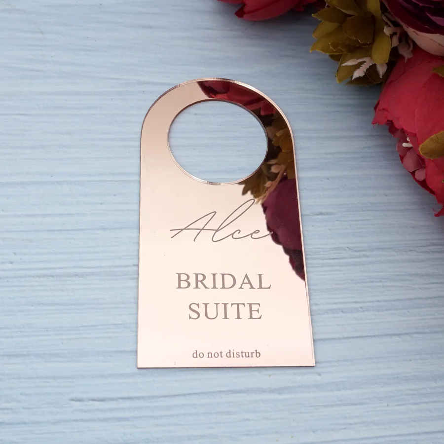Custom Mirror Acrylic Wedding Door Hanger Personalized Bride Groom Name Bridal Suite Door Sign Do Not Disturb Hotel Door Tag