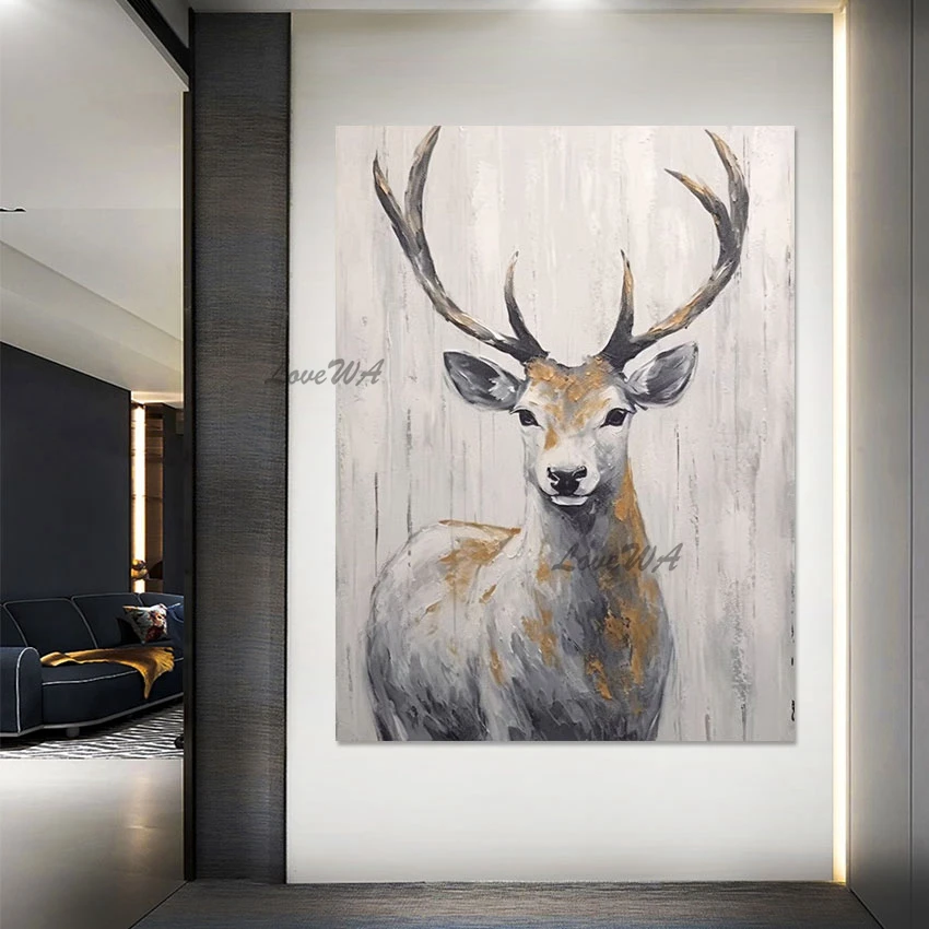 

100% Handmade Deer Animal Oil Painting, High Quality Canvas Art Designs, Wall Picture For Bedroom Home Decoration Items Unframed