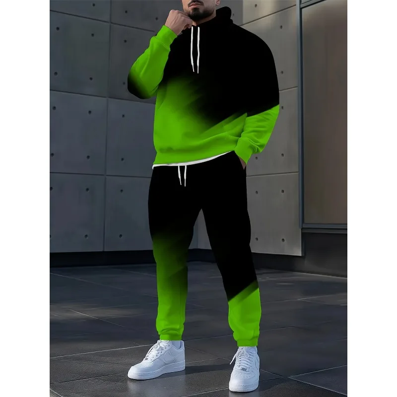 

2025 модный комплект из толстовки и брюк с 3D-принтом градиентного цвета для мужской повседневной спортивной рубашки и комплекта спортивных штанов из двух предметов
