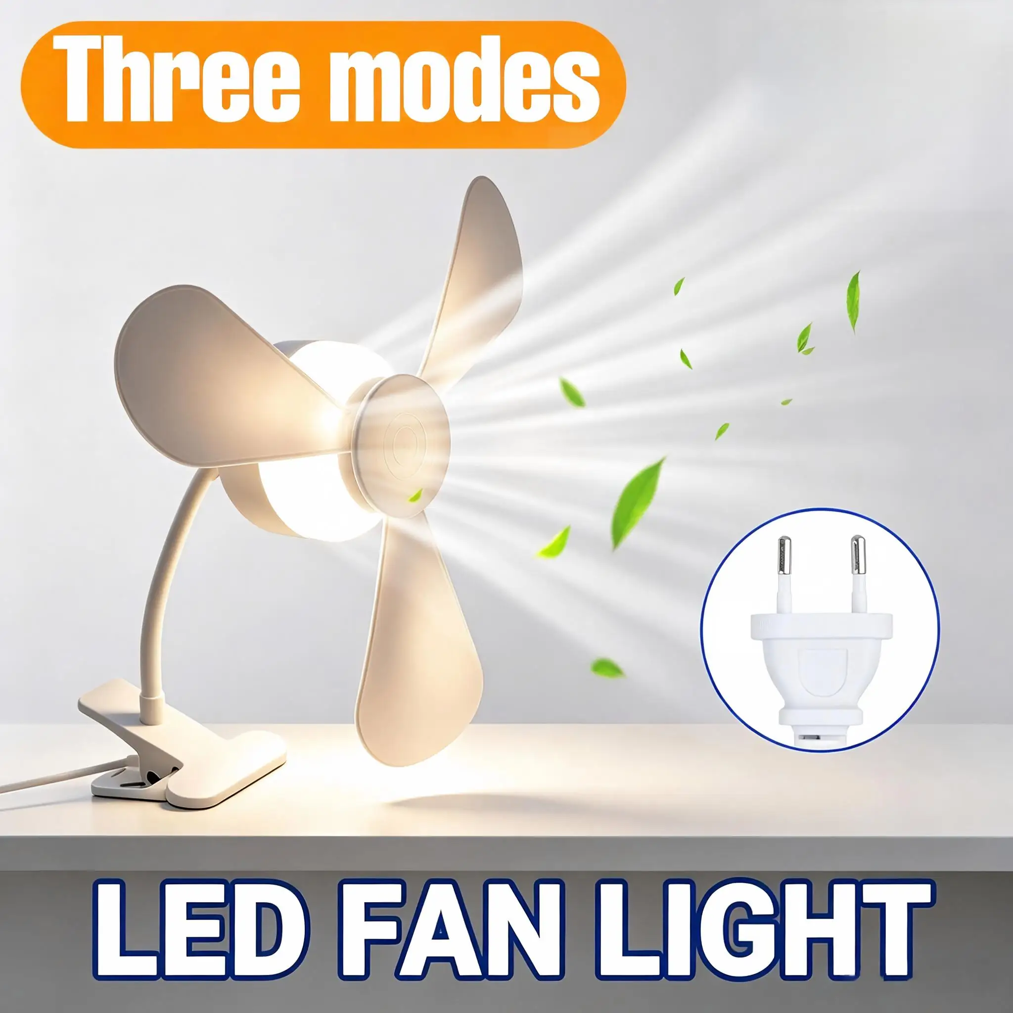 LED Fan Lamp Adjustable Gooseneck Clip On Desk Light 3Modes US/EU Plug For Dorm Bedroom Study Desktop Cooling Fan Night Lighting