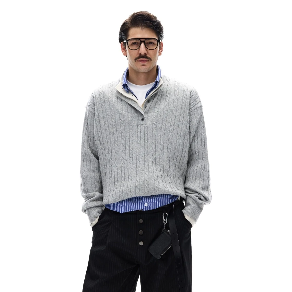 

Простой, стильный, модный вязаный свитер с эффектом двухслойности, повседневный, универсальный, в японском стиле, осенний, с длинными рукавами, городской, модный