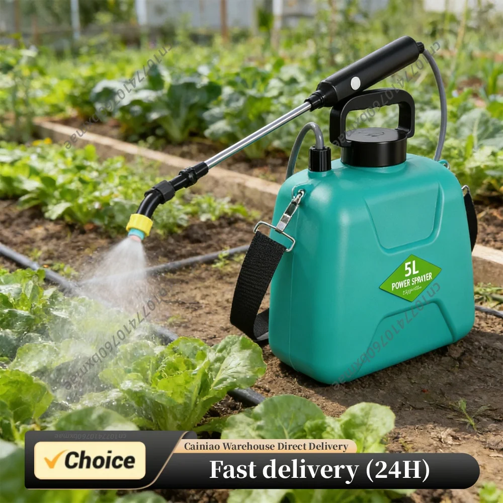 5L Battery Powered Sprayer with 3 Mist Nozzles Rechargeable Retractable Wand Garden Sprayer with Shoulder Strap for Gardening