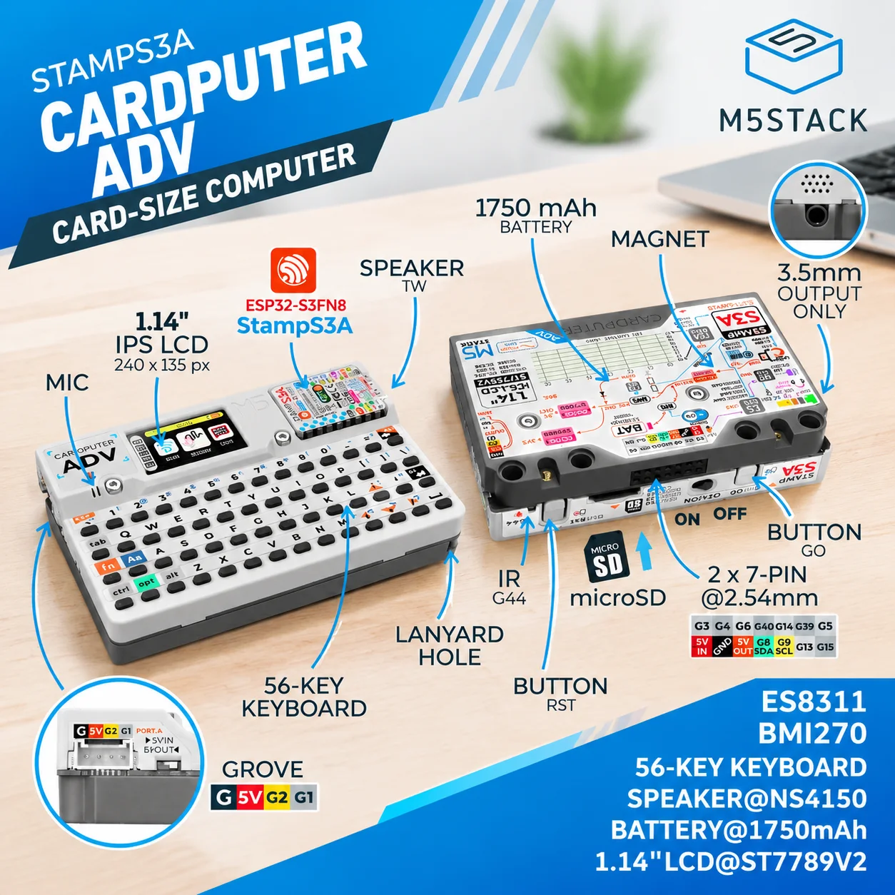 M5Stack Cardputer-Adv ESP32-S3 Portable Computer 56-Key Keyboard 1.14