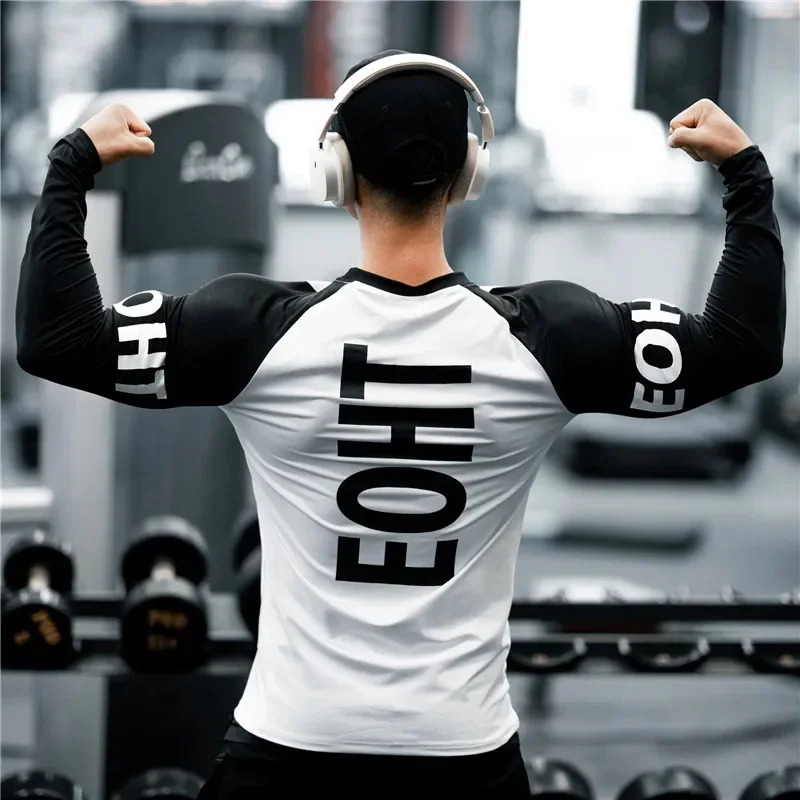 spring autumn New Sports Fitness T shirt Men Long Sleeve T-shirt Quick drying breathable tight fitting clothes training clothing