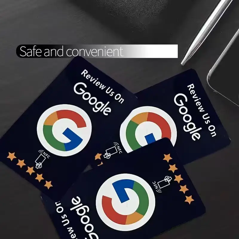 NTAG215 PVC Google Review Tap NFC Card 13.56MHz Reusable Programmable Tap To Review Editable QR Code For Local Restaurant Shop