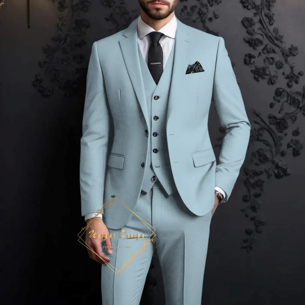 Premium Violet Suit For Men 3-piece jacket vest pants Slim Fit Set for Groomsmen Wedding Summer Dinner Party Tailored Tuxedo