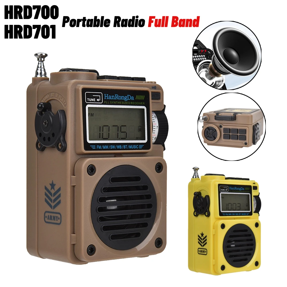 HRD701 HRD700 FM/MW/SW/WB/AM Digital Radio Portable Full-Band Wireless Bluetooth Audio Receiver Music Player For Emergency Home