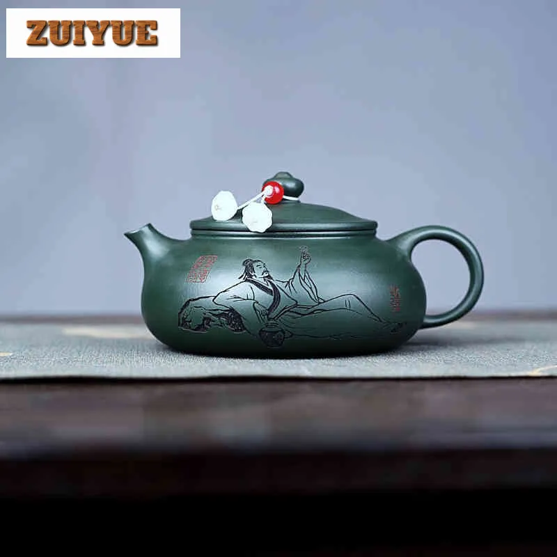 

230ml Yixing Purple Clay Teapots Artists Handmade Han Jiang Pot Raw Ore Blackish Green Mud Kettle With Infuser Zisha Tea Set Cha