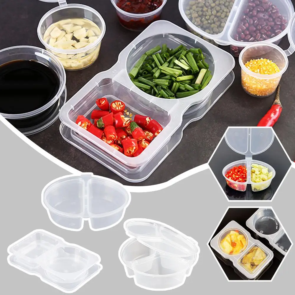 15/35pcs Double Condiment Container With Lid, Double Compartment Snack Container For Sauces, Sampling, Travel Snacks E6I4