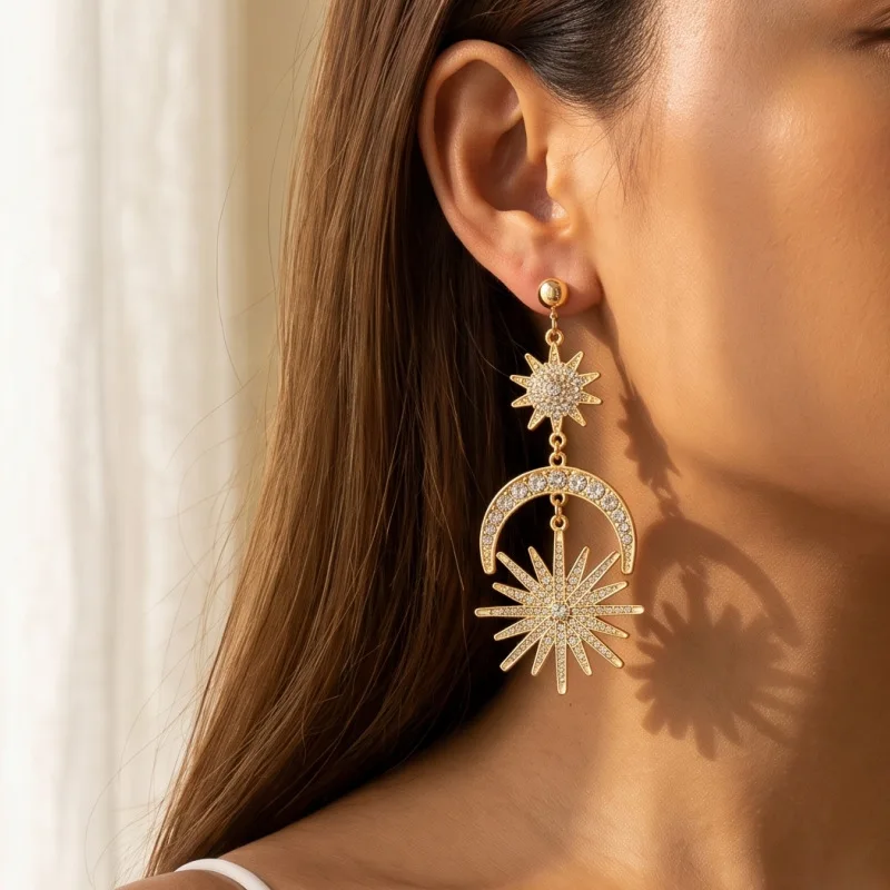 Personalized exaggerated stud earrings earrings earrings Sun Moon octagram Boho wind ear jewelry Cross-border foreign trade