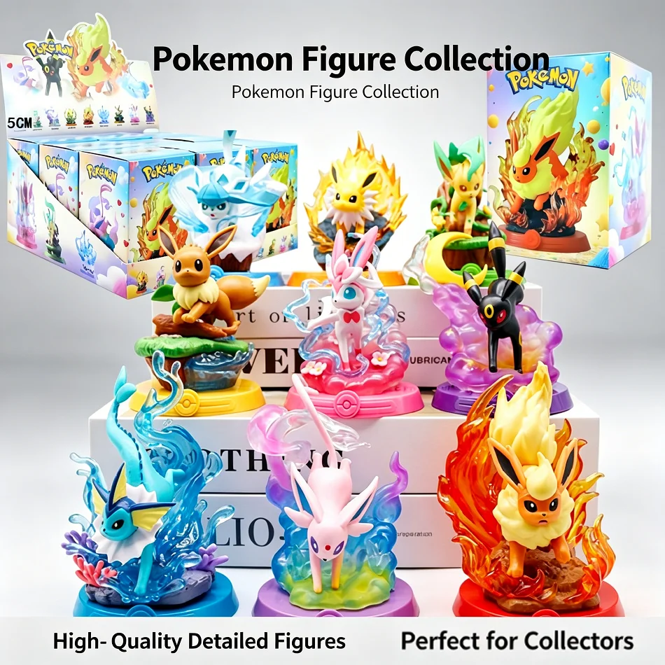 Image of 9 Stile Pokémon Actionfiguren Pikachu Abenteuer Eevee Blind Box Anime-Modell Desktop-Dekorationen Pokémon Spielzeug Geburtstagsgeschenke