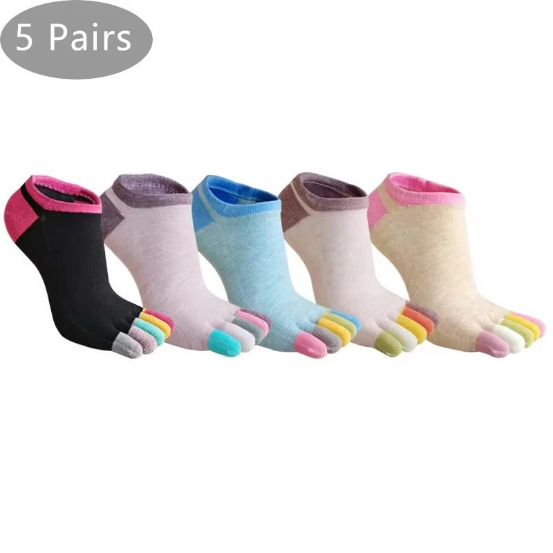 

5 Pairs Toes socks No Show Pure Cotton Colorful Shallow Mouth Casual Soft Breathable,Deodorant,Invisible 5 Finger Harajuku Socks