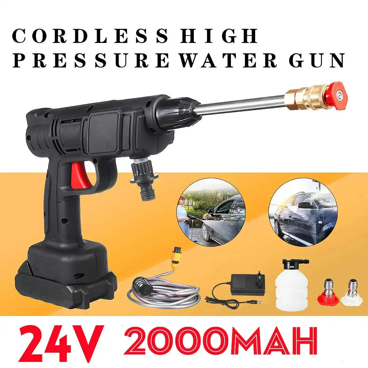 2000mAh Cordless High Pressure Washer Spray Water Gun Car Wash Pressure Water Nozzle Cleaning Machine for Makit 18V Battery