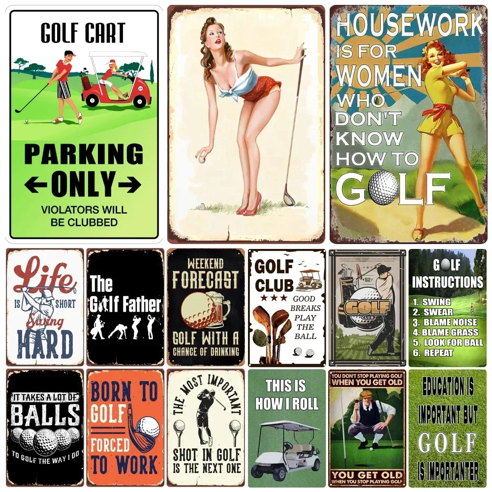 Vintage Golf Life Metal Wall Art Playing Golf Pin Up Girl Tin Sign Retro The Golf Father Decoration Club Home Decor 8x12 inch