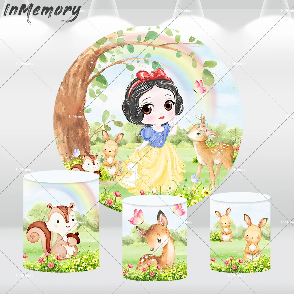 Spring Garden Baby Snow White Baby Shower Decoration Round Backdrop Cover Party Banner Princess Girl Bambi Background Photo