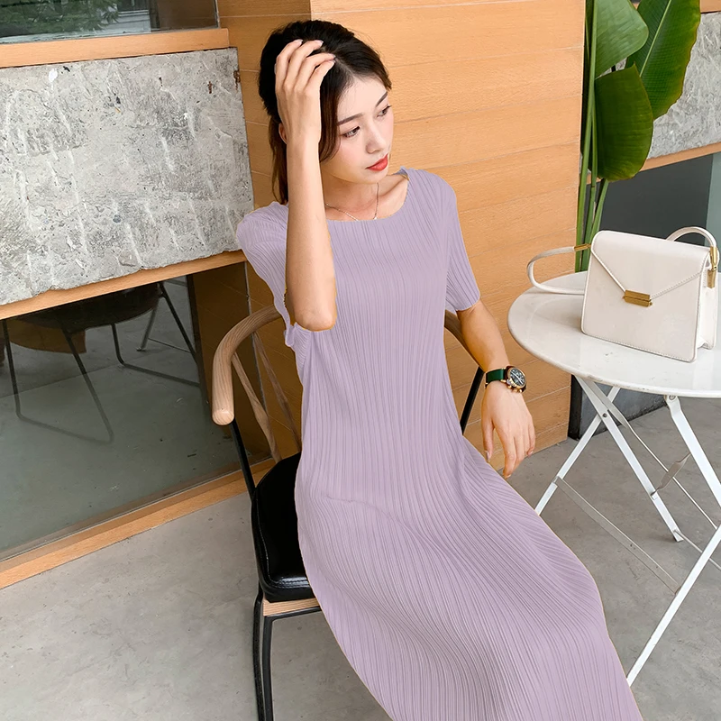 Ele couleur Pure plissée Dr été nouveau rond Ne ample grande taille minceur Tube droit jupe taille haute a-ligne Dr