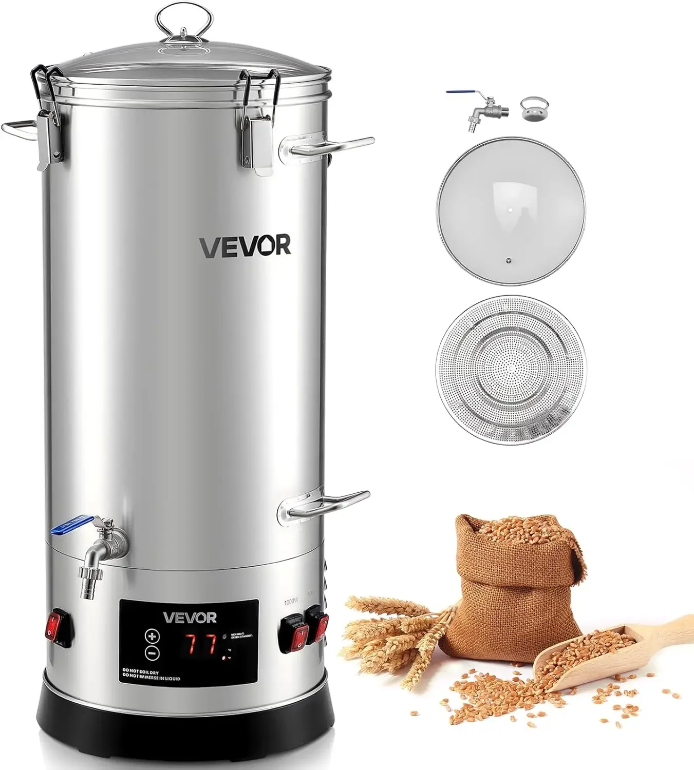 VEVOR Beer Brewing Equipment, 8 Gal/30L 304 Stainless Steel Home Beer Brewer,1500W All-in-One Home Brewing Kit with Tall straine