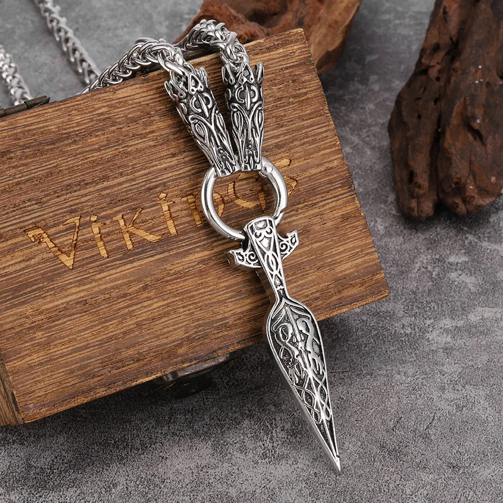 Vintage Bold Celtic Wolf Necklace | Viking Vegvísir Amulet Spear Pendant | Norse Rune Chain Jewelry | Never Fade
