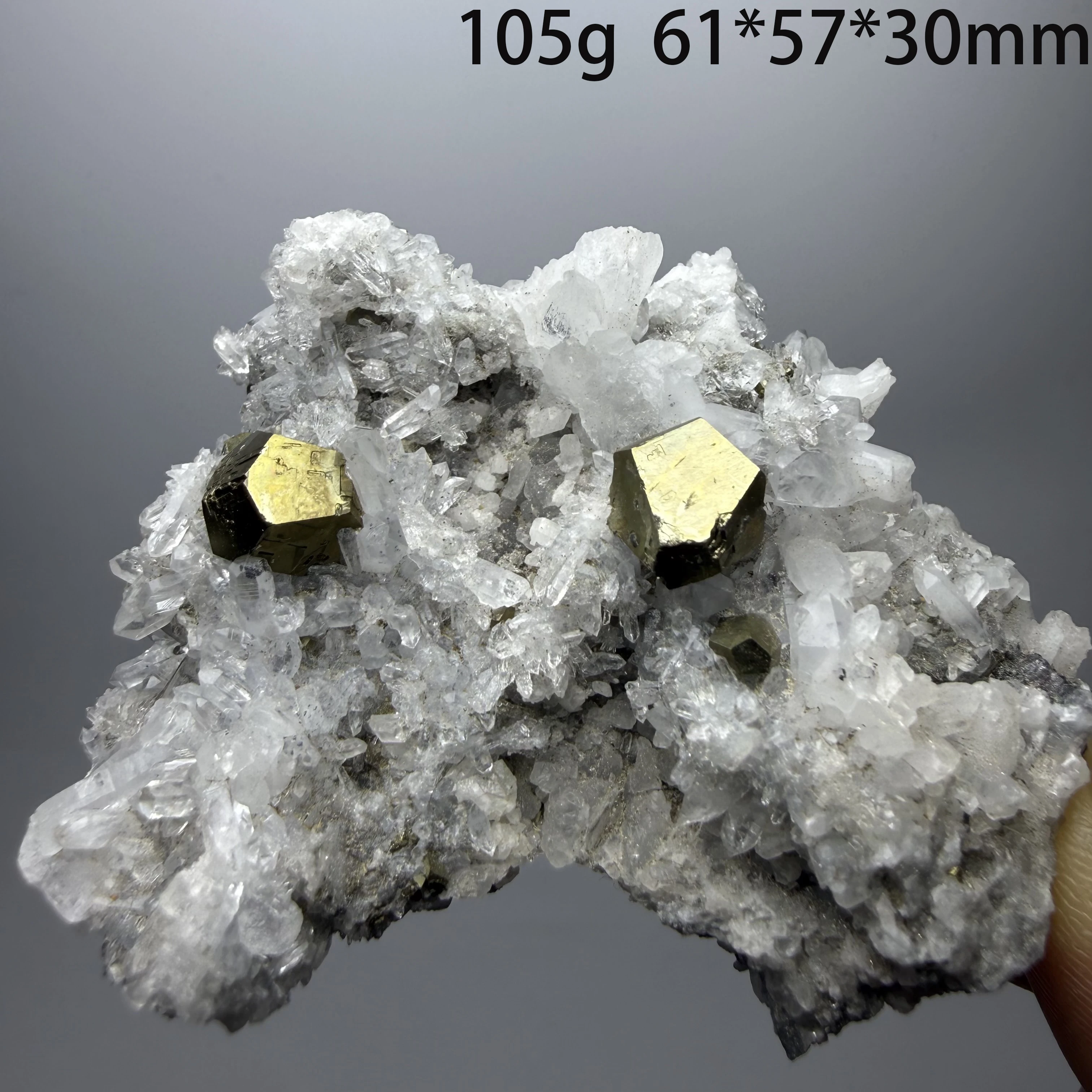 Natural Pyrite in Quartz Cluster Clear Crystal Pyrite Quartz Symbiosis Mineral Raw Rough Stone Healing Energy Home A3-2-14