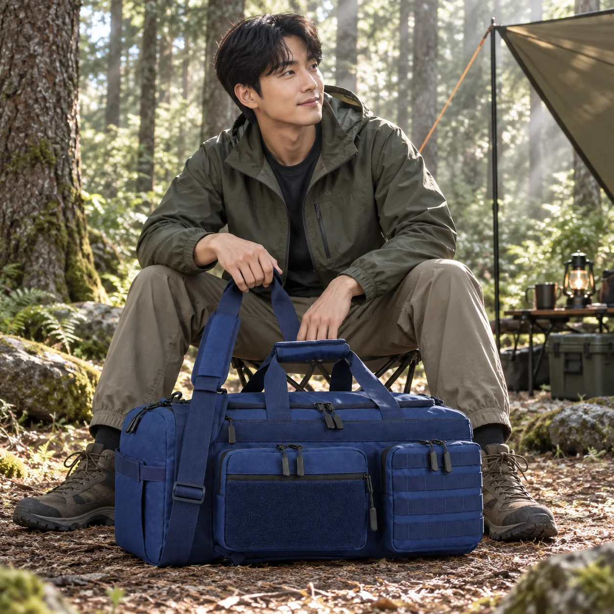 50lの3wayタクティカルハンドバッグ。大容量で、登山、キャンプ、スポーツ、釣り、狩猟など、様々な用途に対応できる機能的な装備バッグ。