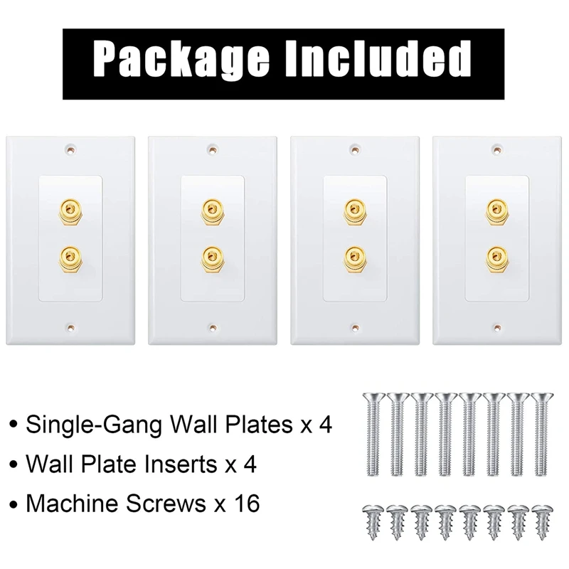 4 Pack Single Gang 1.0 Speaker Wire Wall Plate (Banana Plug Wall Plate) for 1 Speaker,