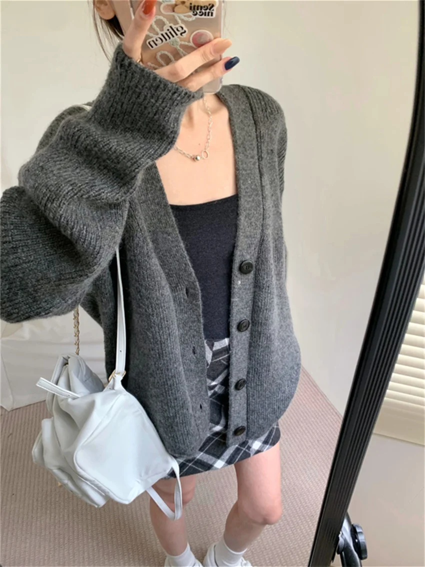 PLAMTEE Solid Oversize Coats Knitwear Loose New 2025 Casual Women Chic Elegant Spring Cardigans Office Lady High Street Sweaters