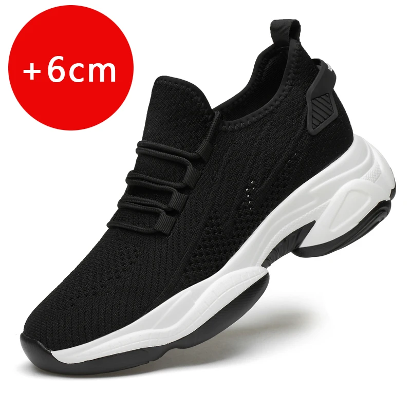 Elevator Shoes Men White Sneakers Hidden Heels Heightening Shoes For Men Fashion Black Breathable 6cm Sports Taller Shoe