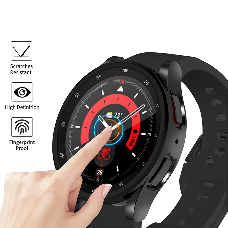 Cristal + funda para samsung Galaxy watch 5 Pro, 45mm, cubierta protectora de pantalla envolvente chapada en TPU, accesorios de parachoques