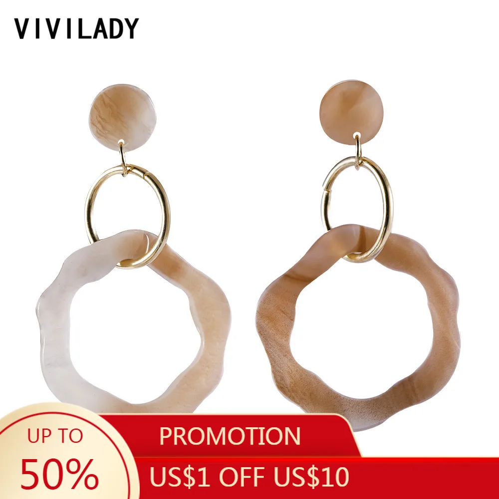 VIVILADY 2019 New Women Acrylic Long Hollow Drop Earrings Double Round Romantic Trendy Beach Major Jewelry Accessories Brinco