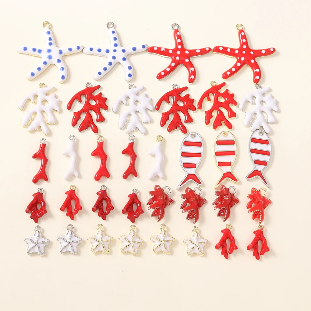 5pcs Mix Styles Enamel Marine Organism Charms Fish Coral Starfish Charms Pendants for DIY Jewelry Making Accessories