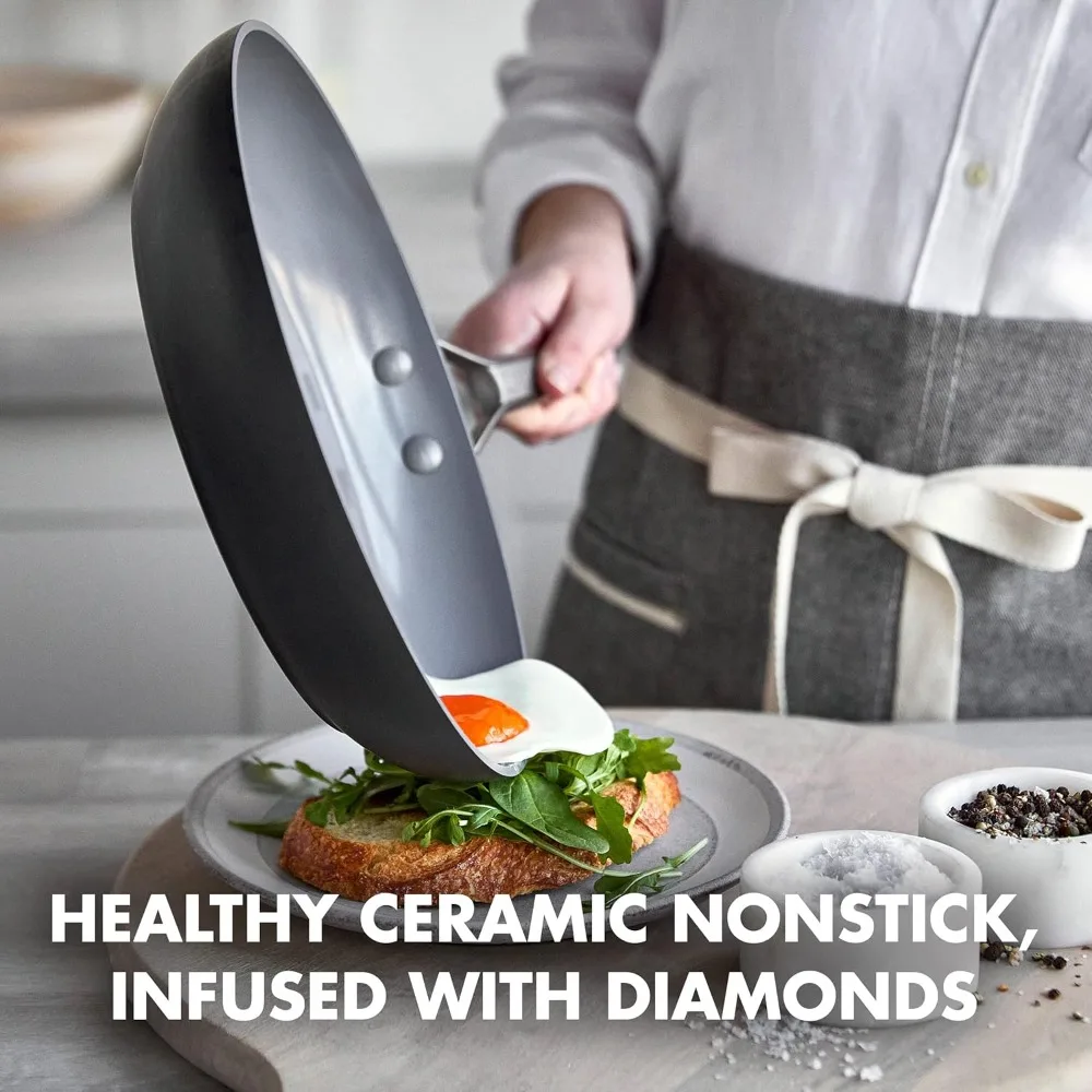 

Paris Pro Жесткая анодированная здоровая керамика с антипригарным покрытием, набор кастрюль и сковородок из 11 предметов с крышками из нержавеющей стали