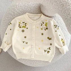 Autumn new baby clothing, 0-3 year old female baby top, all cotton knitted cardigan embroidered sweater small jacket