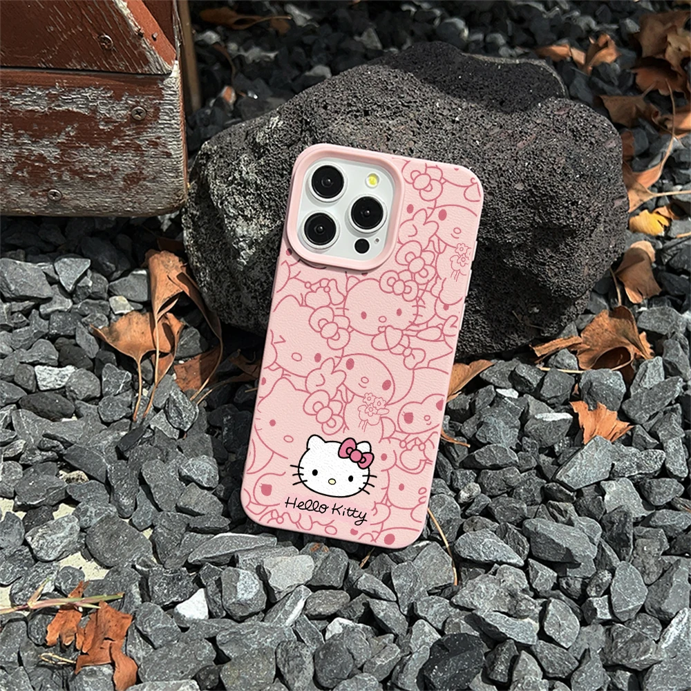 Cartoon cute H-Hello K-Kitty Lichee leather pattern Phone Case For iPhone 17 16e 16 15 14 13 12 11 Air Pro Plus Shockproof Cover