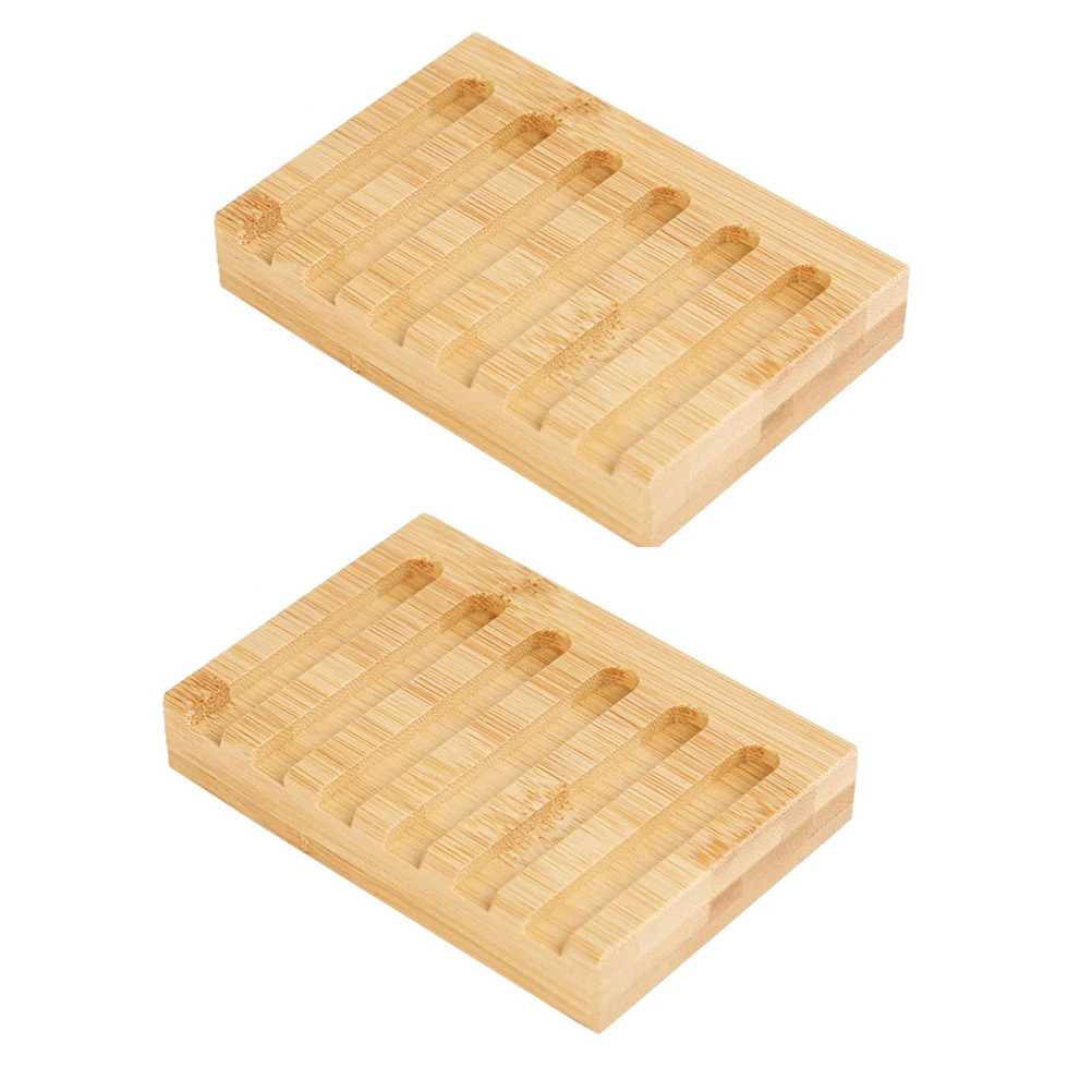 

2Pcs Bamboo Soap Dish Holder Portable Bathroom Accessories Tray Drain Simple NonRusting Home Kitchen