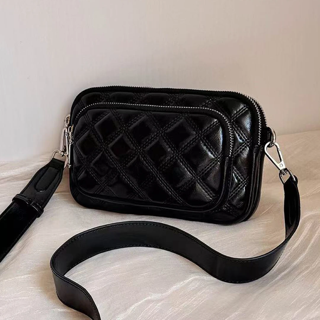 

2025 new model chevron small square bag multi-layer silver shoulder bag cross-body bag multi-layer pocket small mobile phone bag