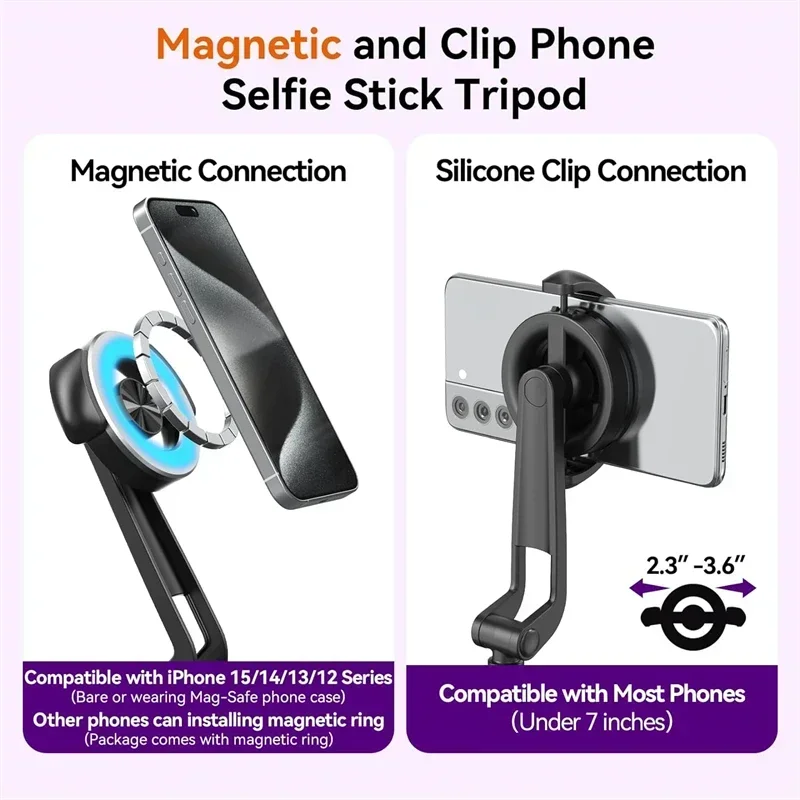 Magnetic Extendable Selfie Stick Phone Tripod Stand with Bluetooth Wireless Remote for Magsafe IPhone Android Stabilizer Monopod