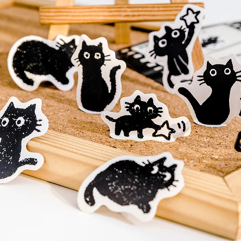 45 pçs preto gato série adesivos decoração kawaii gatos bonitos adesivos auto-adesivo scrapbooking adesivos para planejadores do portátil