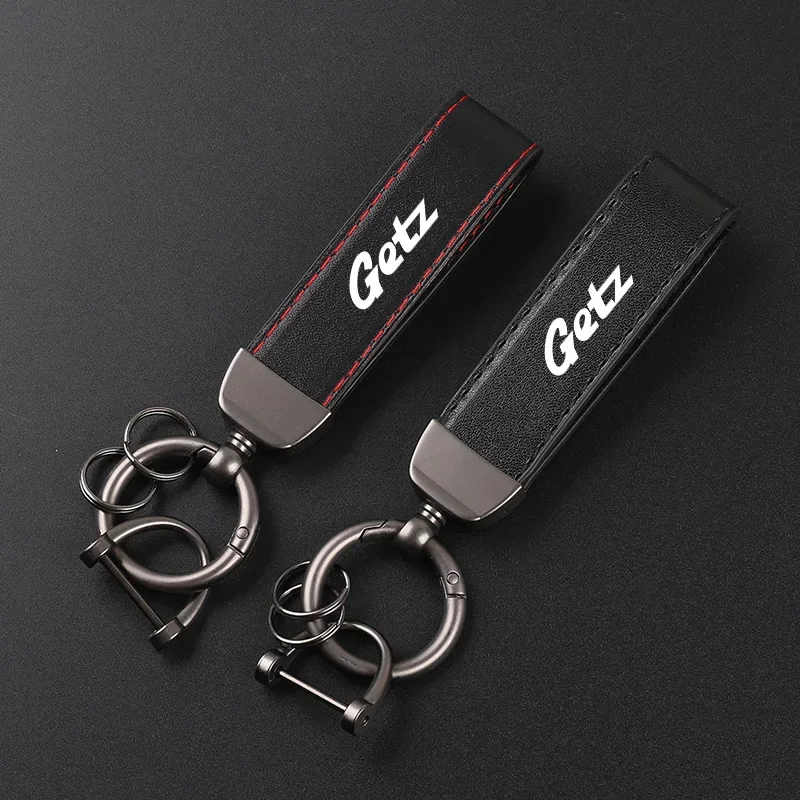 Deluxe Leather Keychain with Car Badge Keychain Pendant For HYUNDAI GETZ
