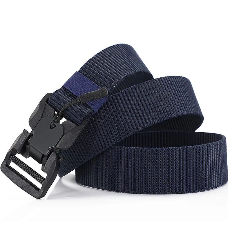 Man Belt Nylon Webbing Canvas Army Tactical Military Casual Elastic Plastic Magnetic Buckle Fabric Belt High Quality Jeans HB050