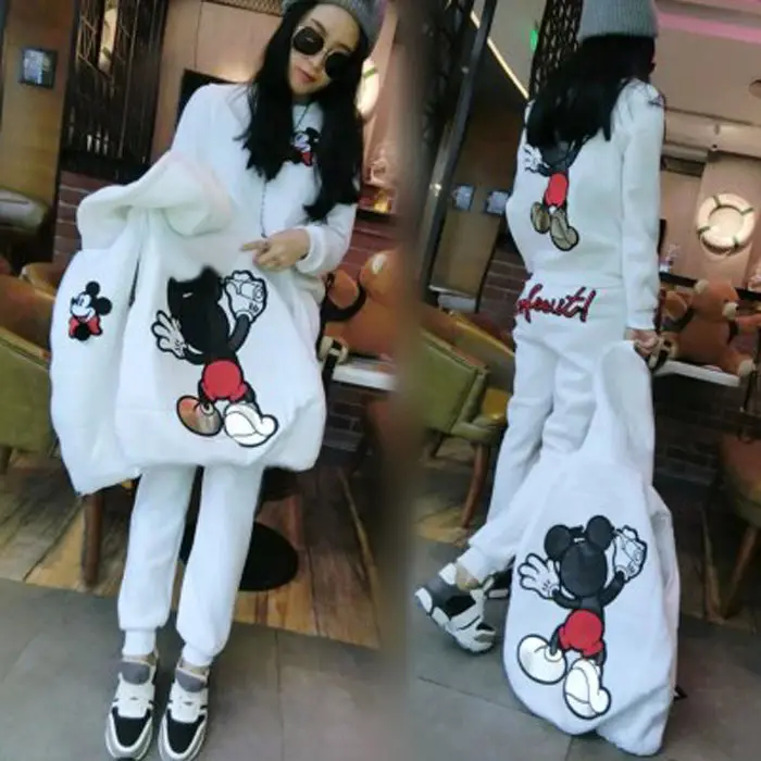 

Зимняя толстовка с капюшоном в Корейском стиле с Микки Диснеем и Микки, комплект из трех предметов, женский флисовый толстый повседневный спортивный жилет, наряд