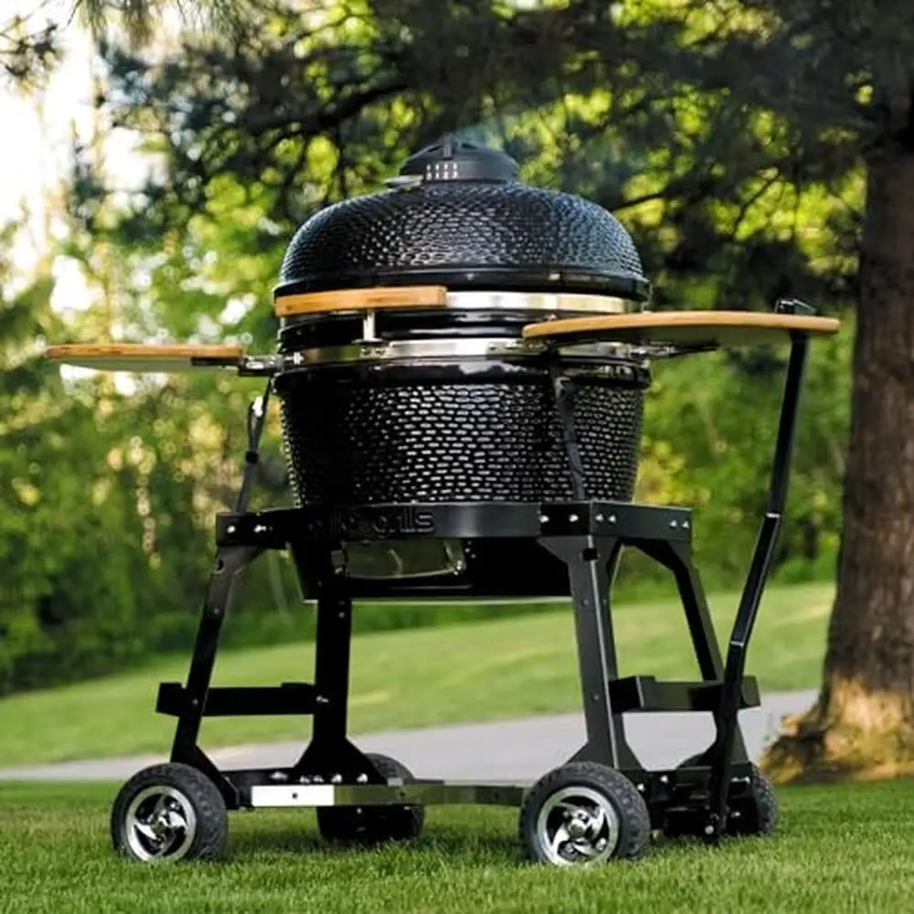 Kamado Pro Cart Solid Tires 14-Gauge Steel Frame All Terrain Grill Pasuje do zielonych jajek Trwały, bezpieczny i wygodny mobilny wózek grillowy