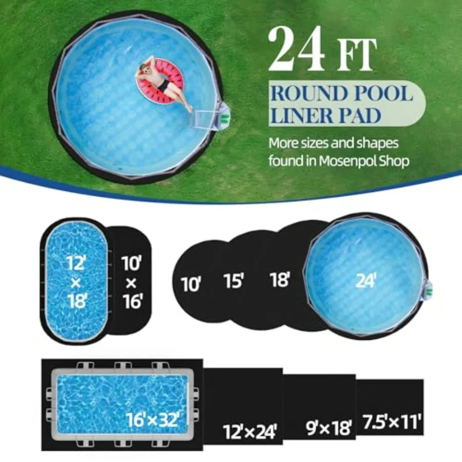 Above Ground Pool liner pad: 24 FT round, durable pre-cut polyethylene padding in gray, puncture-resistant for extended liner l