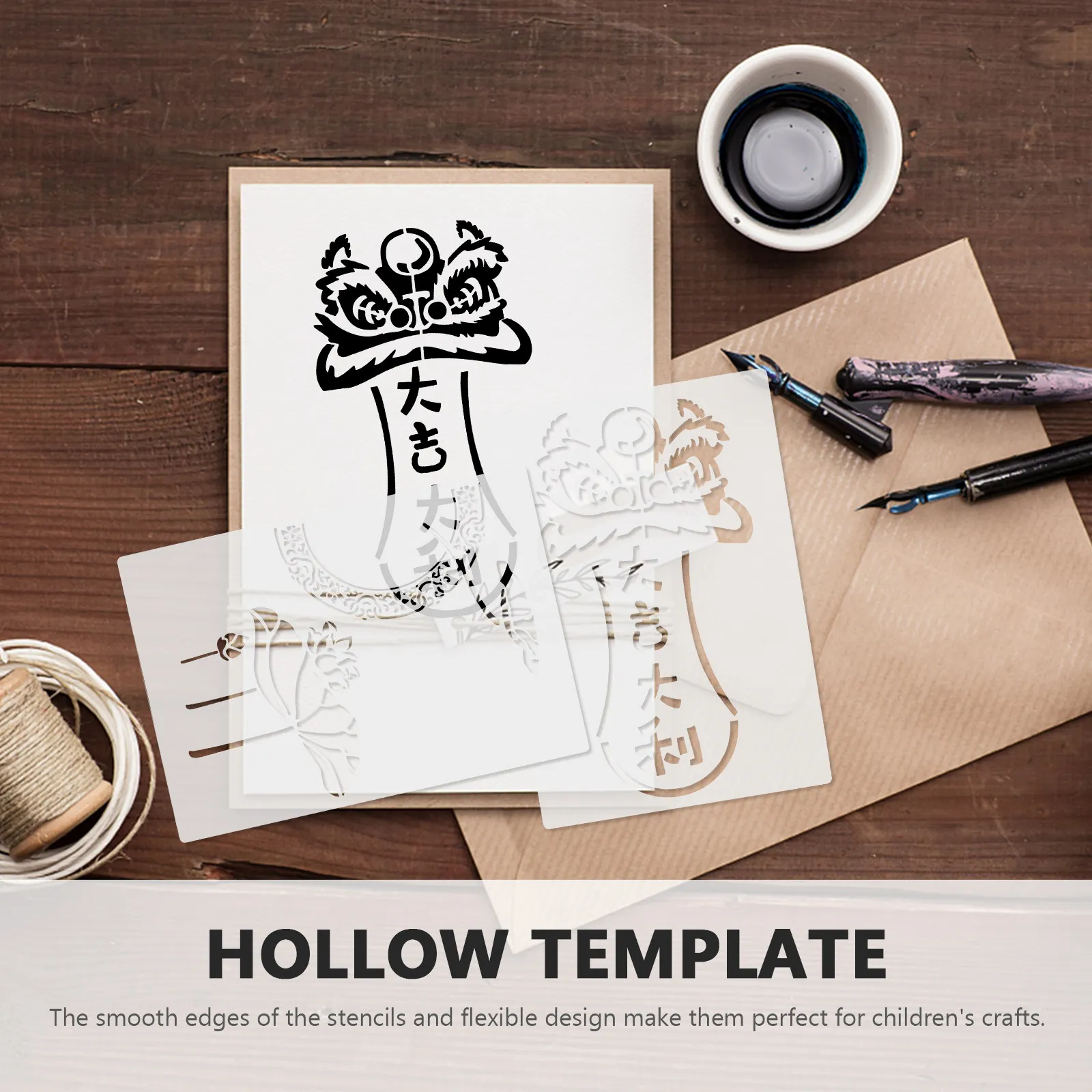 6Pcs Hollow Chinese New Year Hand-Printed Template Stencil Set for DIY Spring Couplets Painting Art Craft Supplies Reusable