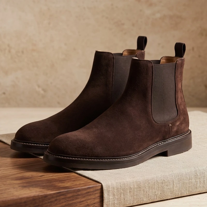 Cow Suede Mens Chelsea Boots Luxury Handmade Quality Comfortable 2026 Autumn Fashion Genuine Leather Social Shoes Man Size 44