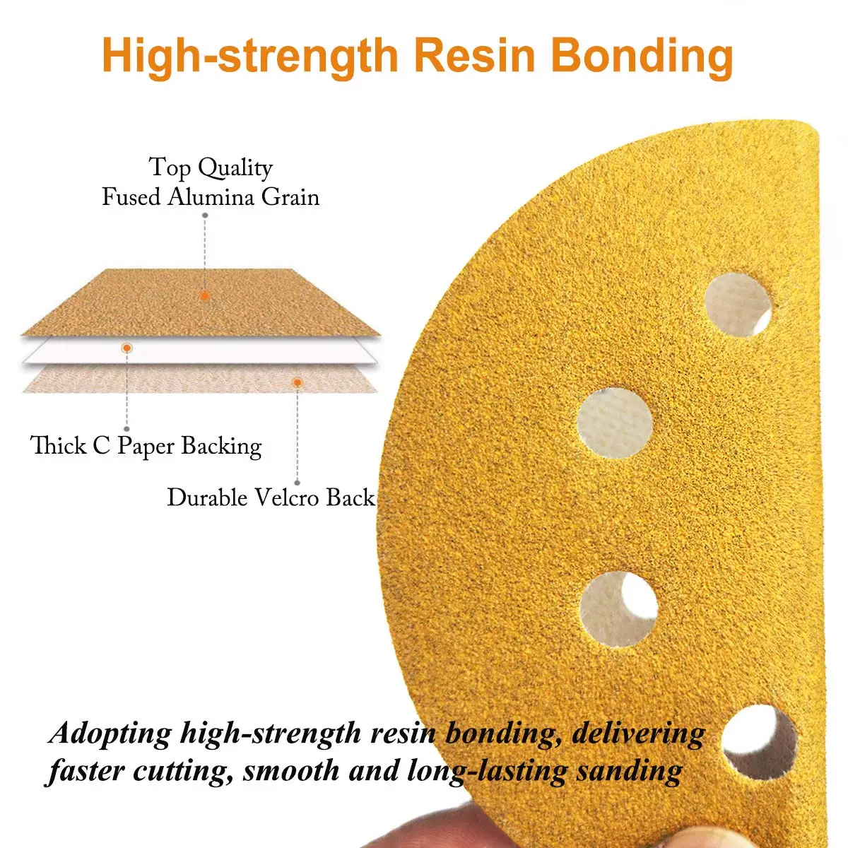 10Pcs 5inch 8-Hole Yellow Hook Loop Sanding Discs Round Abrasive Sandpaper Pads for Orbital Sander Wood Metal Polishing